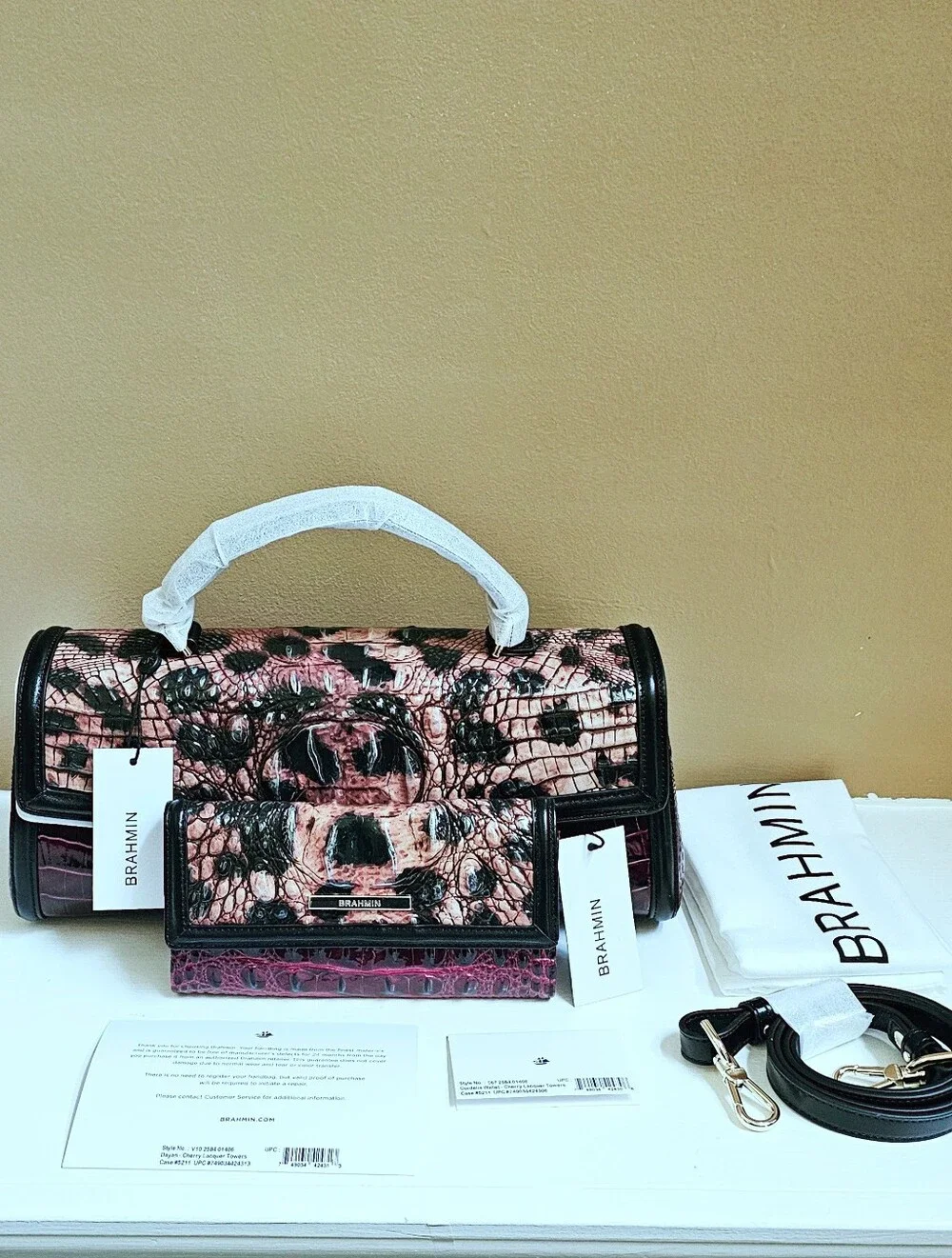 NWT Brahmin CHERRY LACQUER TOWERS Dayan w/Cordelia Wallet